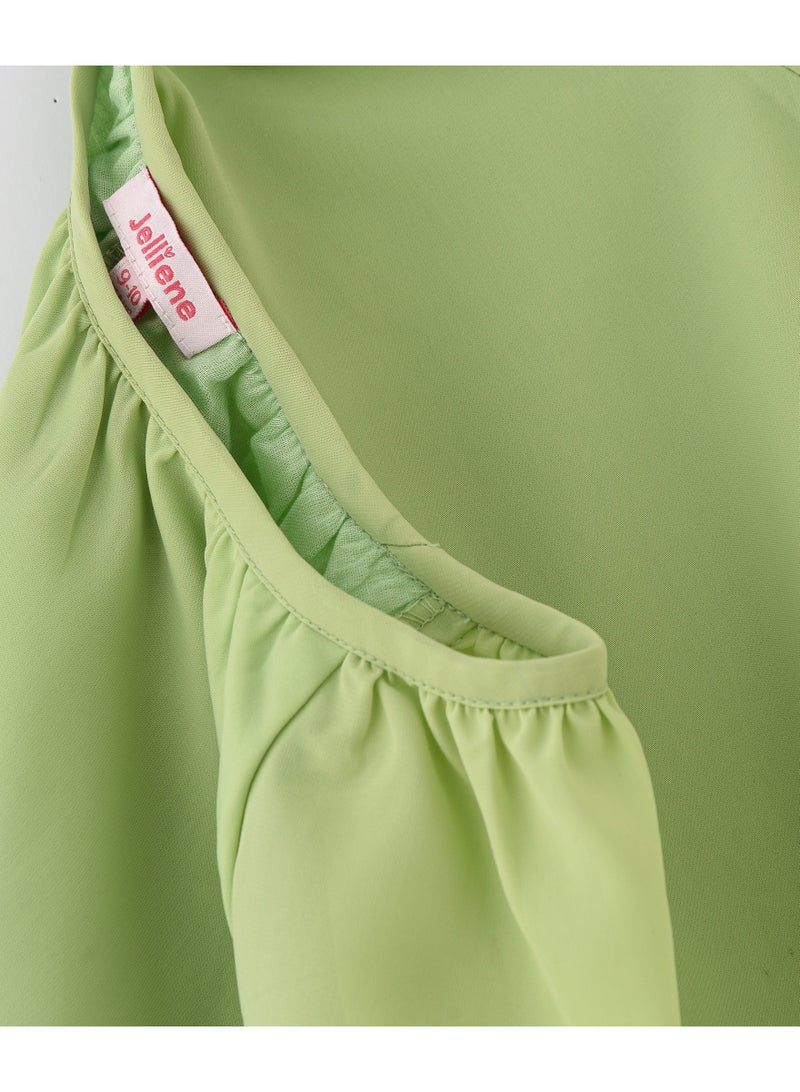 Jelliene Girls Green Woven Floral Print Top - Image 4